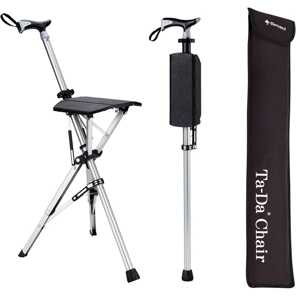 STEP2GOLD Ta-Da Chair Folding Cane Seat Trekking Pole Walking Stick Aluminum
